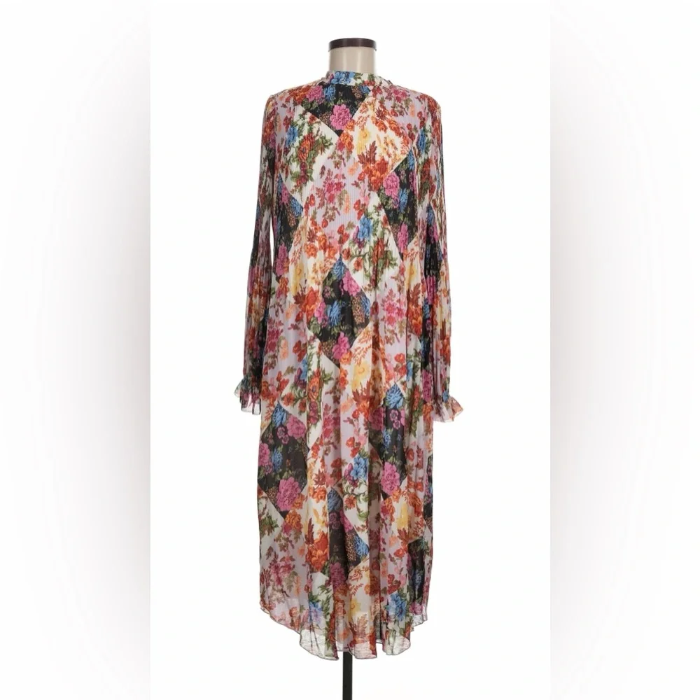 Anthropologie Maeve Shara Pleated Floral Patchwork Midi Dress Boho Medium - Picture 2 of 5